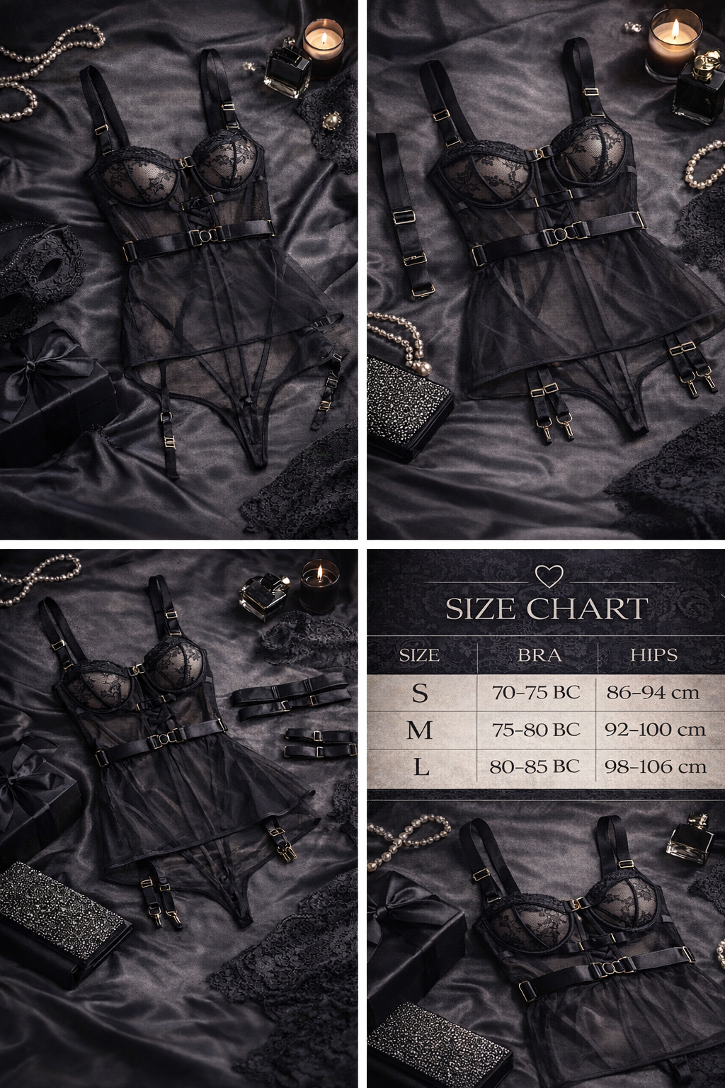 Luxury Lace Garter Lingerie Set with Sheer Skirt – Sexy Mesh Bodysuit for Women