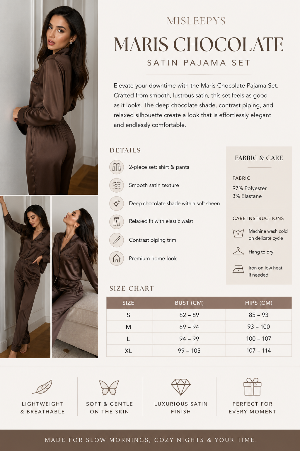 Ivory Satin Pajama Set for Women, Luxury Long Sleeve Sleepwear, Bridal Pajamas, Silk Look Loungewear, Wedding Gift, Soft Nightwear