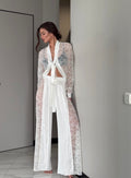 Luxury Lace Bridal Lounge Set with Wide Leg Pants & Tie Front Lace Robe | Bridal Pajamas | Wedding Morning Outfit