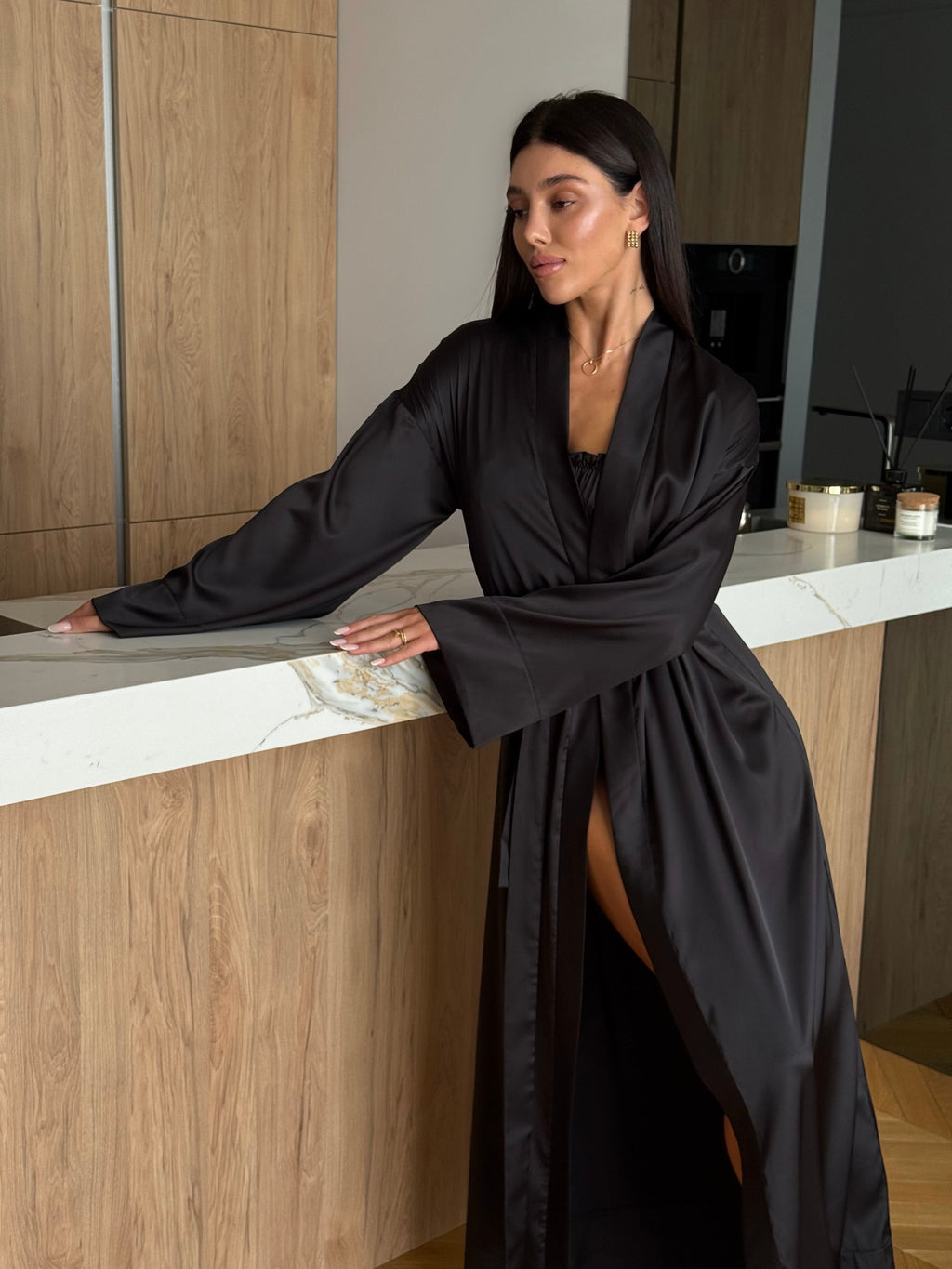 Long Silk Armani Robe – Luxury Satin Kimono Robe