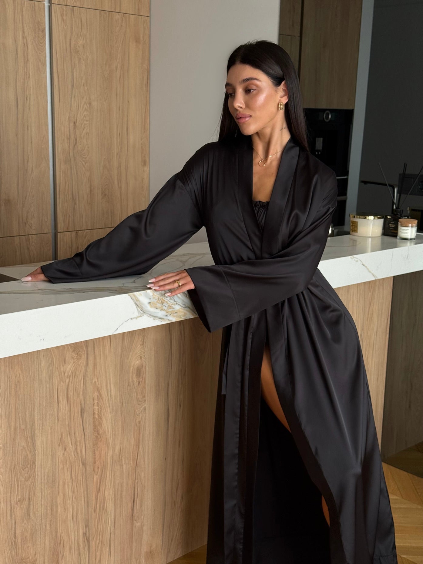 Long Silk Armani Robe – Luxury Satin Kimono Robe