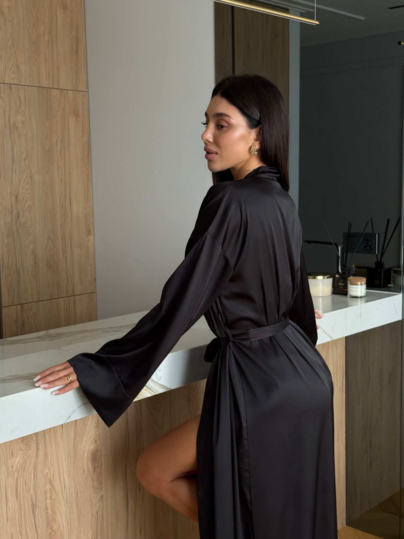 Long Silk Armani Robe – Luxury Satin Kimono Robe