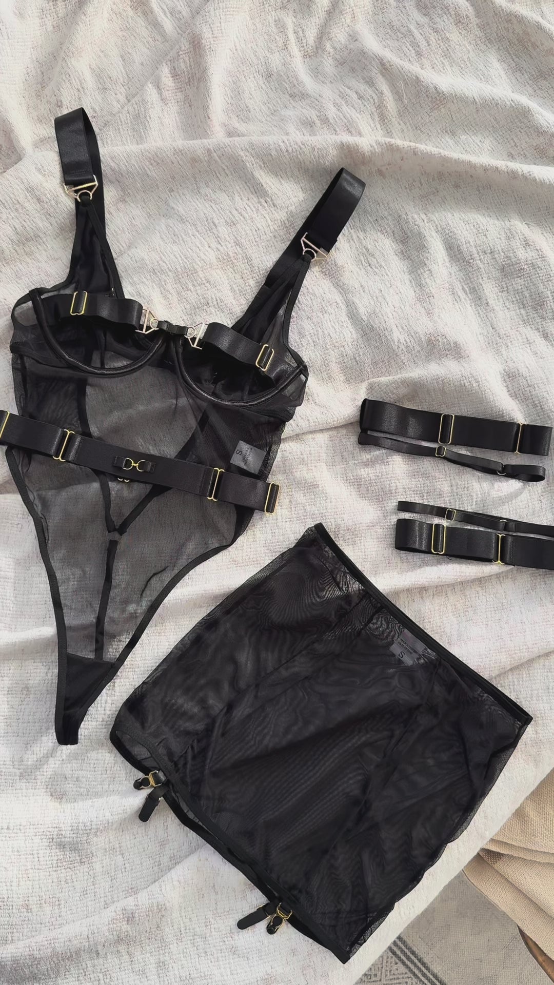 Luxury Lace Garter Lingerie Set with Sheer Skirt – Sexy Mesh Bodysuit for Women